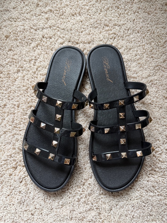 Shoes - Studded Black Slide Sandals - Women
